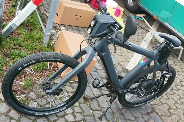 Modern bicycle ready to have a pet trailer attached at the rear axle