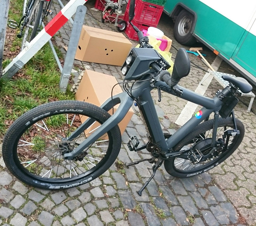 Modern bicycle ready to have a pet trailer attached at the rear axle